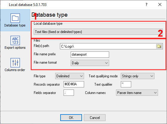 CSV export: file type selection and fine tuning.