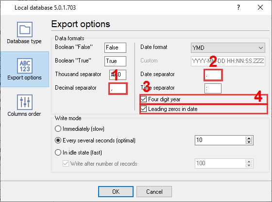 CSV data formatting rules (date, numbers, etc.).