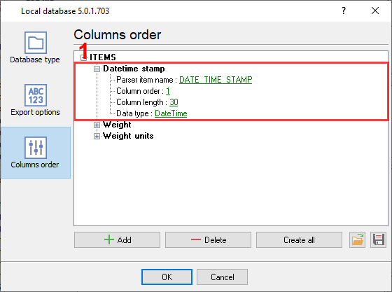 Column configuration in CSV files.