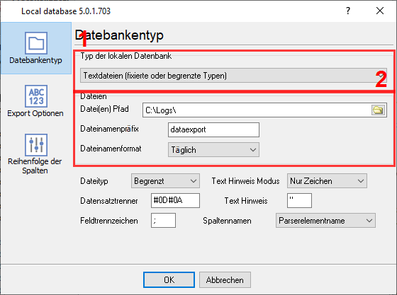 CSV-Export: Dateitypauswahl und Feinabstimmung.