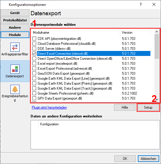 Auswahl des direkten Excel-Konnektors.