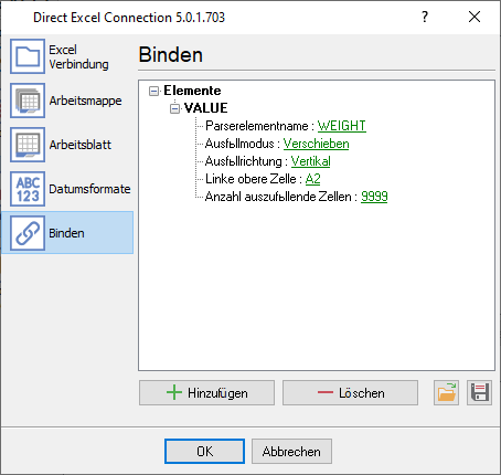 Bindung: Weisen Sie Ihre Parser-Daten den Spalten zu.