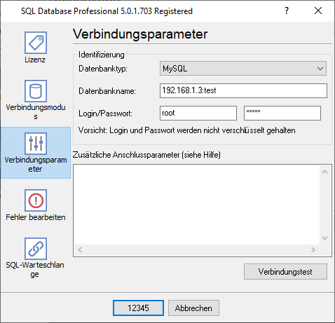 MySQL-Datenbank-Verbindungseinstellungen.