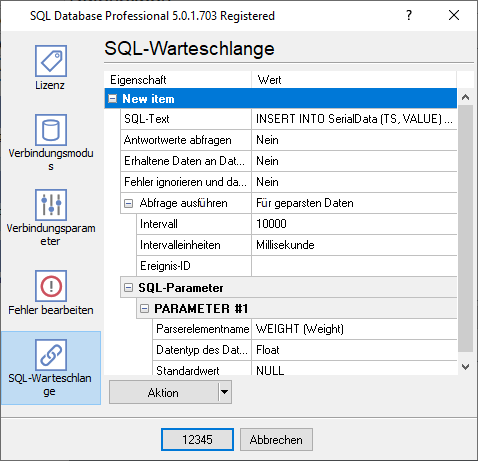 SQL-Warteschlange zum Einfügen von Daten in Ihre Tabelle.