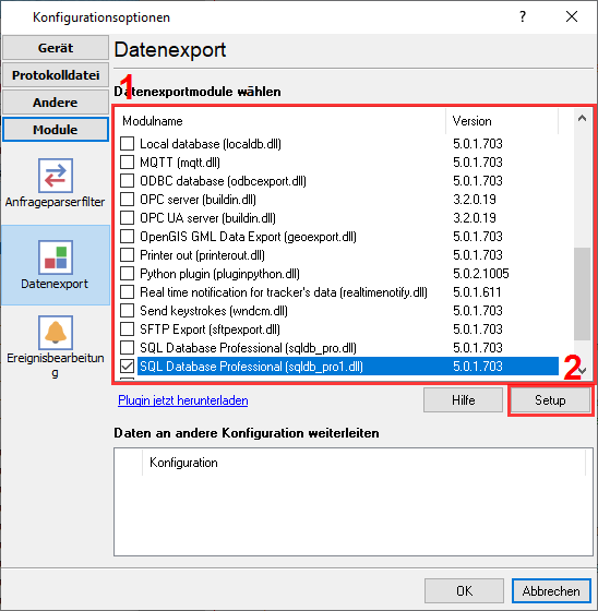 Auswahl des PostgreSQL-Datenbankkonnektors.