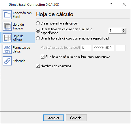 Configuración de la hoja de cálculo de Excel.