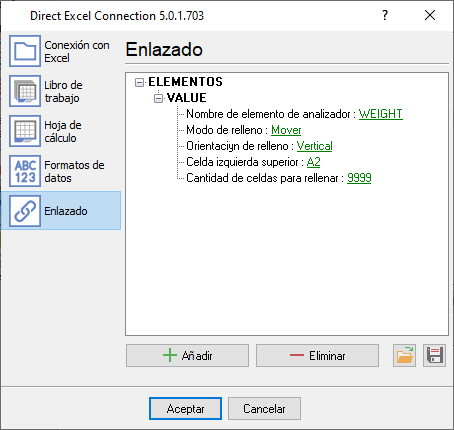Vinculación: asigne los datos de su analizador a las columnas.