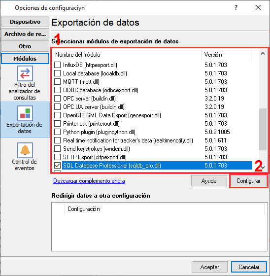 Complemento MySQL para exportar datos.