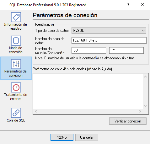 Configuración de conexión de la base de datos MySQL.
