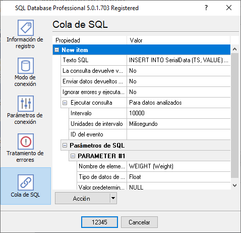 Cola SQL para insertar datos en su tabla.