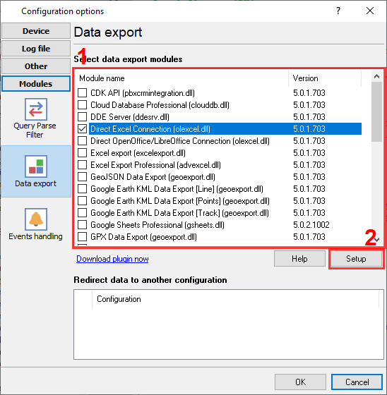 Direct Excel connector selection.