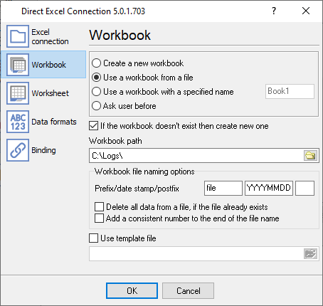 Excel workbook settings.