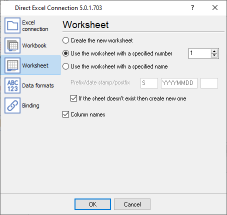 Excel worksheet settings.