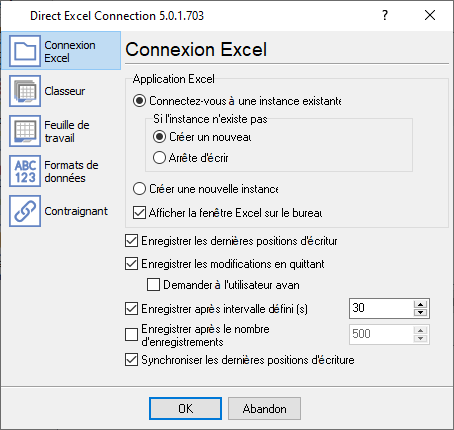 Emplacement et nommage du fichier Excel.