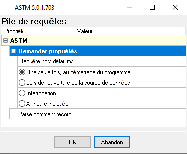 Paramètres de l’analyseur de protocole ASTM.