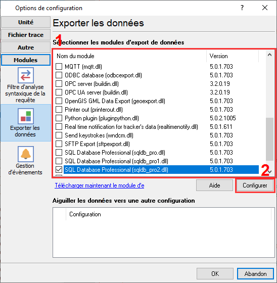 Connecteur Microsoft SQL Server dans notre logger.