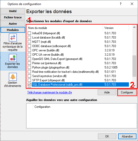 Plugin MySQL pour exporter des données.