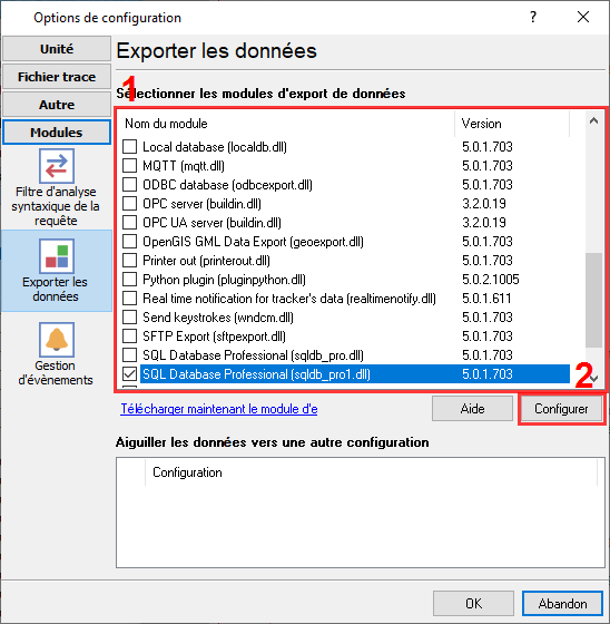Sélection du connecteur de base de données PostgreSQL.