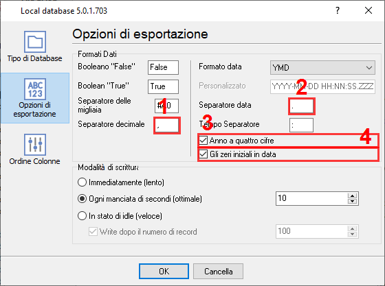 Regole di formattazione dei dati CSV (data, numeri, ecc.).