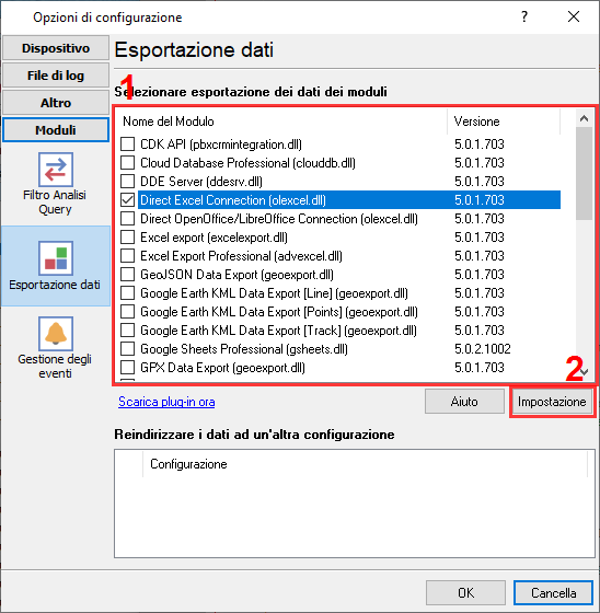 Selezione del connettore Excel diretto.
