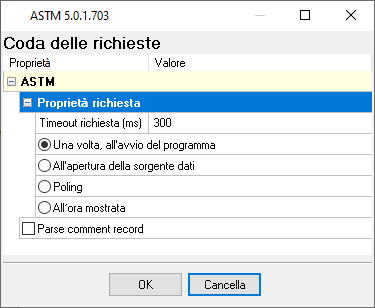 Impostazioni del parser di protocollo ASTM.
