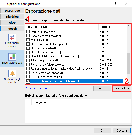 Plugin MySQL per esportare dati.