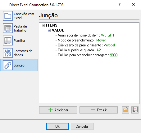 Vinculação: atribua os dados do seu analisador às colunas.