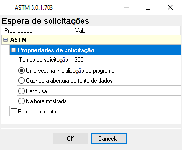 Configurações do analisador de protocolo ASTM.