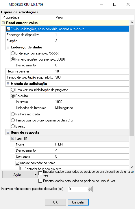 Fila de consultas MODBUS RTU: configuração personalizada para ler diferentes registradores.