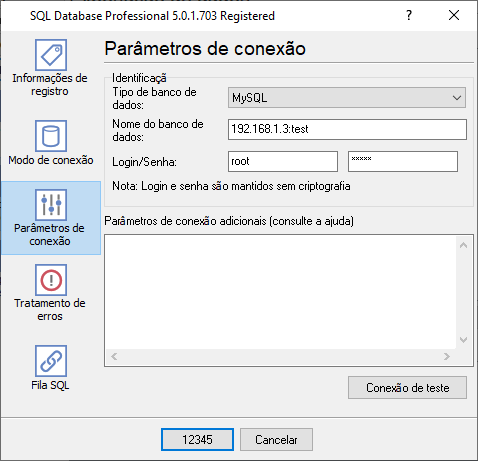 Configurações de conexão do banco de dados MySQL.